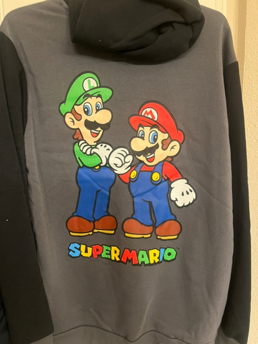 Super Mario Fleece Hoodie Gray Black XL
